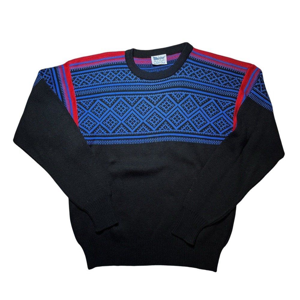 Vintage Meister Geometric Crew Neck Ski Sweater Wool Blend Men's 80s/90s